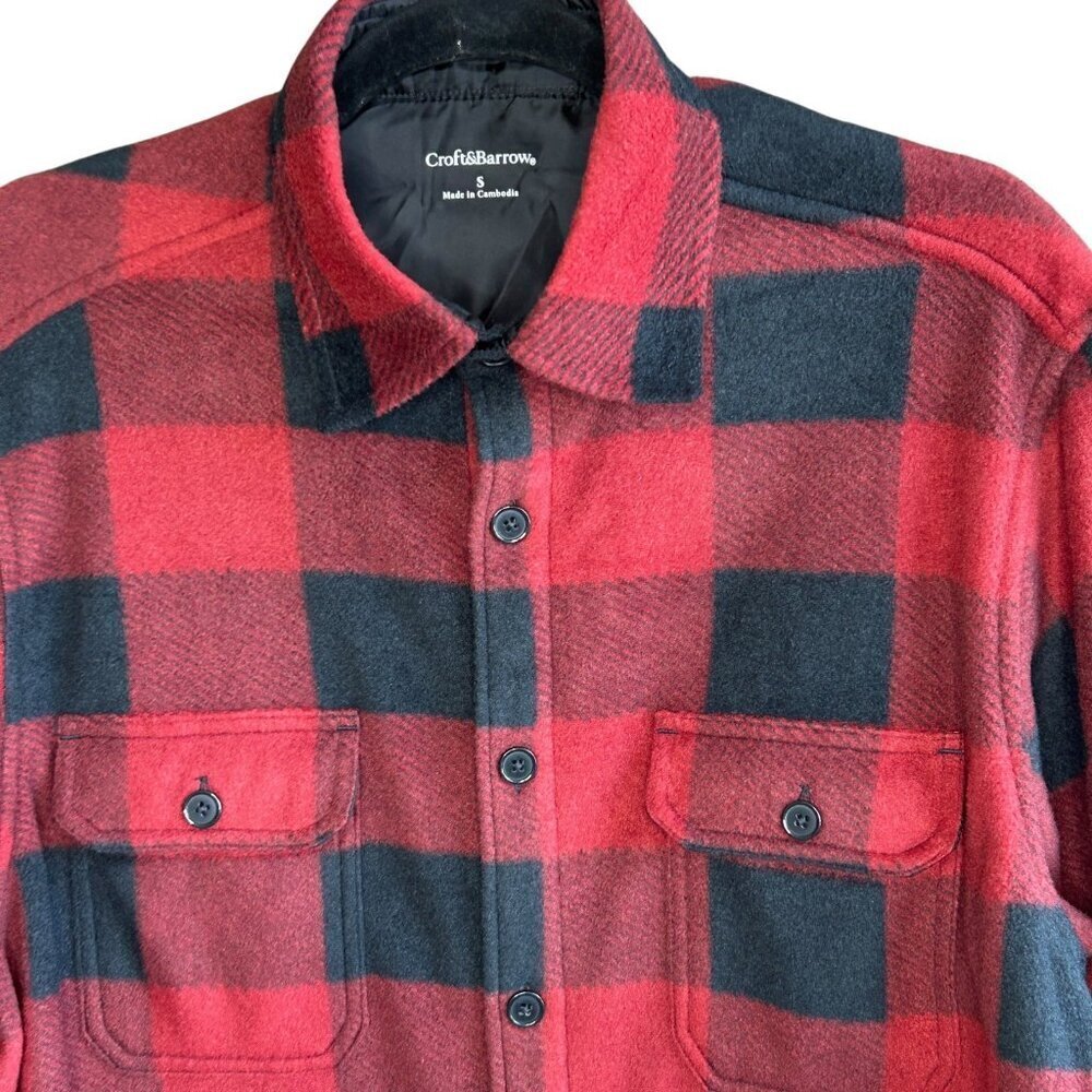Croft And Barrow Buffalo Check Fleece Casual Shirt Black Red Size Small - Picture 2 of 7